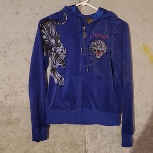 Ed Hardy zipper front velvet like hoodie